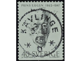 Sweden. Facit 566B used , 1965 Prince Eugen 40 öre black. EXCELLENT cancellation …