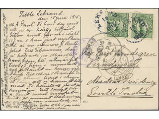 Sweden. Facit 79 on cover, 2×5 öre on postcard sent from LEKSAND 16.6.1916 to India, …
