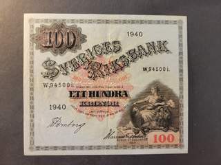 Sverige 100 kronor 1940, 1+
