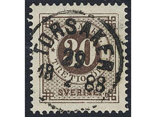 Sweden. Facit 47c used , 30 öre black-brown. EXCELLENT cancellation TORSÅKER 29.4.1888.