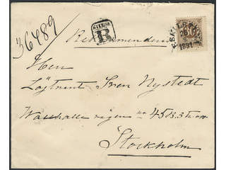 Sweden. Facit 47 cover , 30 öre on registered cover sent from ESKILSTUNA 26.9.1891 to …