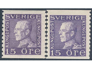Sweden. Facit 175Aa ★★ , 15 öre violet vertical perf., two very fine copies. (2).