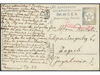 Sweden. Facit 179A on cover, 20 öre on nice esperanto postcard sent from SVENNESTAD …