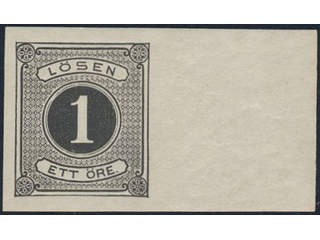 Sweden. Postage due Facit L11v1 ★, 1 öre black imperf. Superb example with sheet margin.