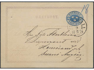 Sweden. Postal stationery, Single postcard, Facit bKe1, Postcard 12 öre (pin hole) sent …