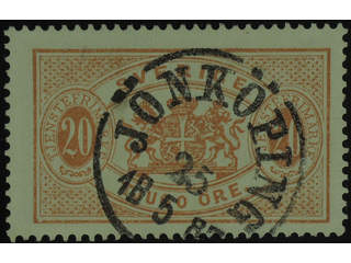 Sweden. Official Facit Tj18 used , 20 öre red, perf 13. Superb cancellation JÖNKÖPING …