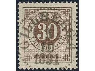 Sweden. Facit 47f used, 30 öre orange-brown. EXCELLENT cancellation GILLBERGA 5.10.1891.