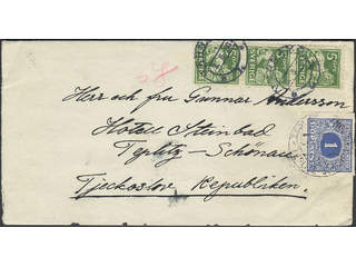 Sweden. Facit 143C on cover, 3×5 öre perf. on four sides (strip of three) on cover sent …