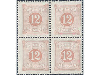 Sweden. Postage due Facit L15 ★★ , 12 öre red, perf 13 in block of four. SEK 1200
