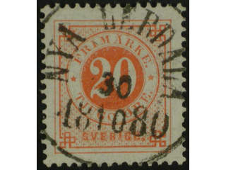 Sweden. Facit 33b used , 20 öre orange-red. EXCELLENT cancellation NYA LERDALA 30.10.1880.