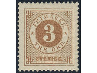 Sweden. Facit 28g ★, 3 öre deep orange-brown, calendered paper. Very fine and fresh.