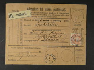 Sweden. Facit 72, 86 cover , 25x2 öre in block of 25 + 25 öre on address card for cash …