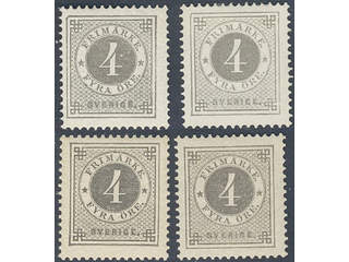 Sweden. Facit 42 ★★/★, 4 öre in four copies in different shades, b ★, c (★), d ★(★) and …