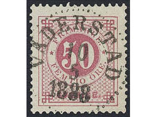 Sweden. Facit 48a used , 50 öre carmine-rose. EXCELLENT cancellation VÄDERSTAD 10.5.1888.