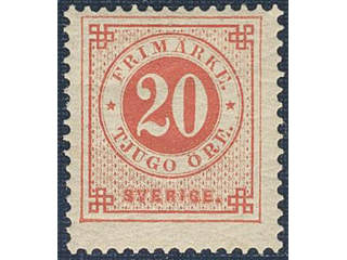 Sweden. Facit 46d ★★, 20 öre dark orange-red on yellowish paper. Very fine. SEK 3000