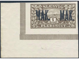 Denmark Schleswig. Facit 11 or Scott 11 ★★ , 1920 Lion and Landscape 1 Mark brown imperf …
