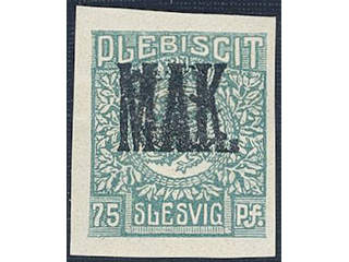 Denmark Schleswig. Facit 10 or Scott 10 (★) , 1920 Lion and Landscape 75 pf blue-green …