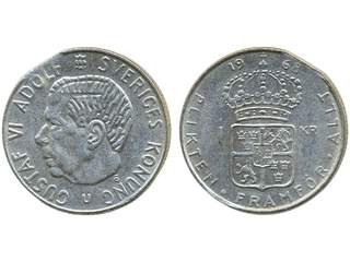 Coins, Sweden. Gustav VI Adolf, MIS I.18, 1 krona 1968. Mint error, edge clip from …