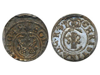 Coins, Swedish possessions, Riga. Kristina, SB 68, 1 solidus 1649. Graded by PCGS as …