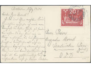 Sweden. Facit 199 cover , 20 öre on postcard sent from STOCKHOLM 15.7.24 to Saar. The …