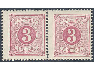 Sweden. Postage due Facit L2v ★ , 3 öre red, perf 14 on carton paper in pair. SEK 1600