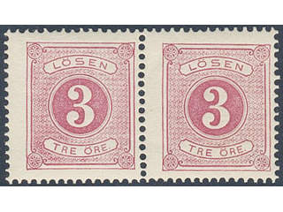Sweden. Postage due Facit L2v ★ , 3 öre red, perf 14 on carton paper in pair. SEK 1600