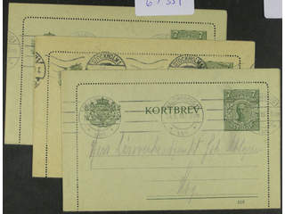 Sweden. Postal stationery, letter card Facit kB12 , Letter card 7 öre with edges, three …