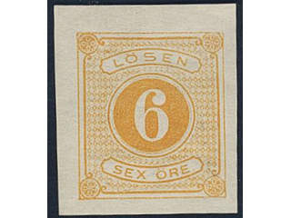 Sweden. Postage due Facit L14v1 used, 6 öre yellow imperf. Superb.