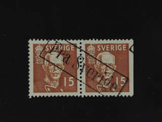 Sweden. Facit 267CB used , 1938 80th Birthday of King Gustaf V 15 öre brown, pair 4+3. …