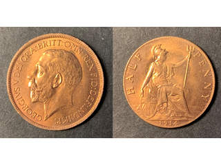 Storbritannien George V (1910-1936) 1/2 penny 1914, UNC full röd lyster