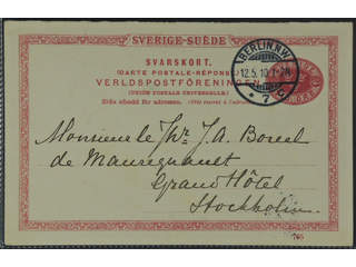 Sweden. Postal stationery, double postcard Facit bKd14 , Response card 10 öre sent from …