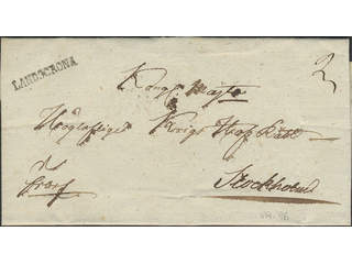 Sweden. M county. LANDSCRONA, straight postmark. Cover sent to Stockholm. EXCELLENT.
