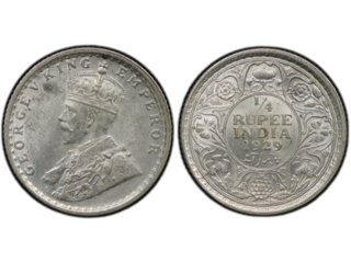 Indien George V (1910-1936) 1/4 rupee 1929, UNC, PCGS MS64