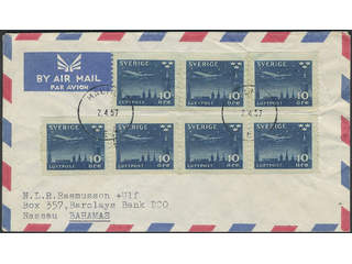 Sweden. Air mail cover Facit 231 , 7x10 öre on air mail cover sent from MALMÖ 1 2.4.57 …