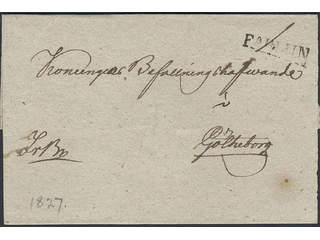 Sweden. W county. FAHLUN, straight postmark. Cover dated "1827" in pencil, sent to …