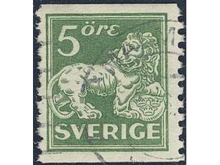 Sweden. Facit 143Aabz used , 5 öre yellowish green vertical perf 9 type II with wmk KPV. …