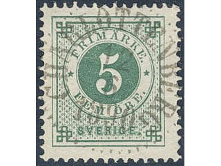 Sweden. Facit 43d used , 5 öre dark green on yellowish paper. EXCELLENT cancellation …