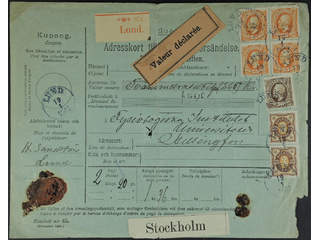 Sweden. Facit 57, 58, 63 cover , 2x3+4x25+30 öre on address card for insured parcel sent …
