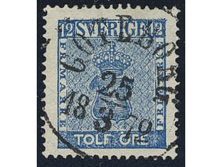 Sweden. Facit 9c3 used , 12 öre blue, perforation of 1865. EXCELLENT cancellation …