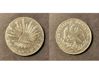 Mexico 2 reales 1863 MoCH, AU/UNC lätt rengjord