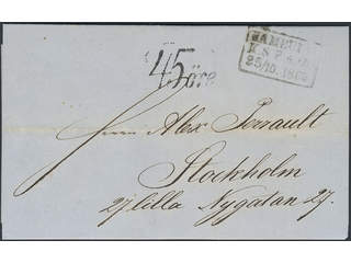 Sweden. Postage due mail. Postage due cancellation 45 ÖRE on cover sent from HAMBURG …