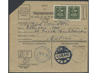 Sweden. Facit 159 cover , 2x40 öre on telegram money order for the maxmimum allowed …