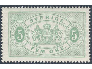 Sweden. Official Facit Tj3a ★, 5 öre bluish green, perf 14. Fresh and beautiful copy. …
