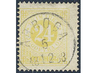 Sweden. Facit 34f used , 24 öre lemon yellow. EXCELLENT cancellation ARBOGA 5.12.1883.
