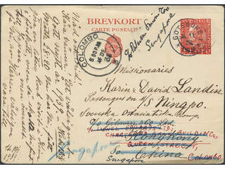 China, Incoming mail. Michel bKe34 on cover, Sweden. Postal card 20 öre sent from …