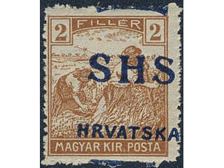 Yugoslavia. Michel 66 ★★, 1916 SHS overprint 2 f ochre with heavy misplaced overprint …