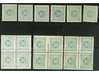 Sweden. Postage due Facit L18 ★ , 30 öre green, perf 13, eighteen unused copies. Shades, …