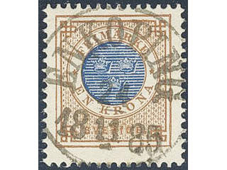 Sweden. Facit 38 used , 1 Krona brown/blue. EXCELLENT cancellation ENKÖPING 24.11.1880.