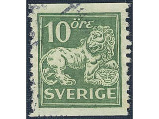 Sweden. Facit 144Accz used , 10 öre yellowish green type I vertical perf 9¾ with …