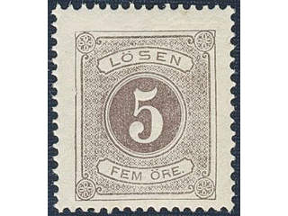 Sweden. Postage due Facit L3 ★★, 5 öre brown, perf 14. Fresh copy. SEK 1700